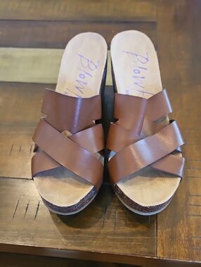 Like New Blowfish Brown Crisscross Slide Mules